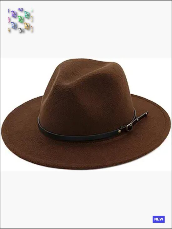 Classic Felt Fedora Hat Wide Brim Floppy Panama with Belt Buckle Unisex